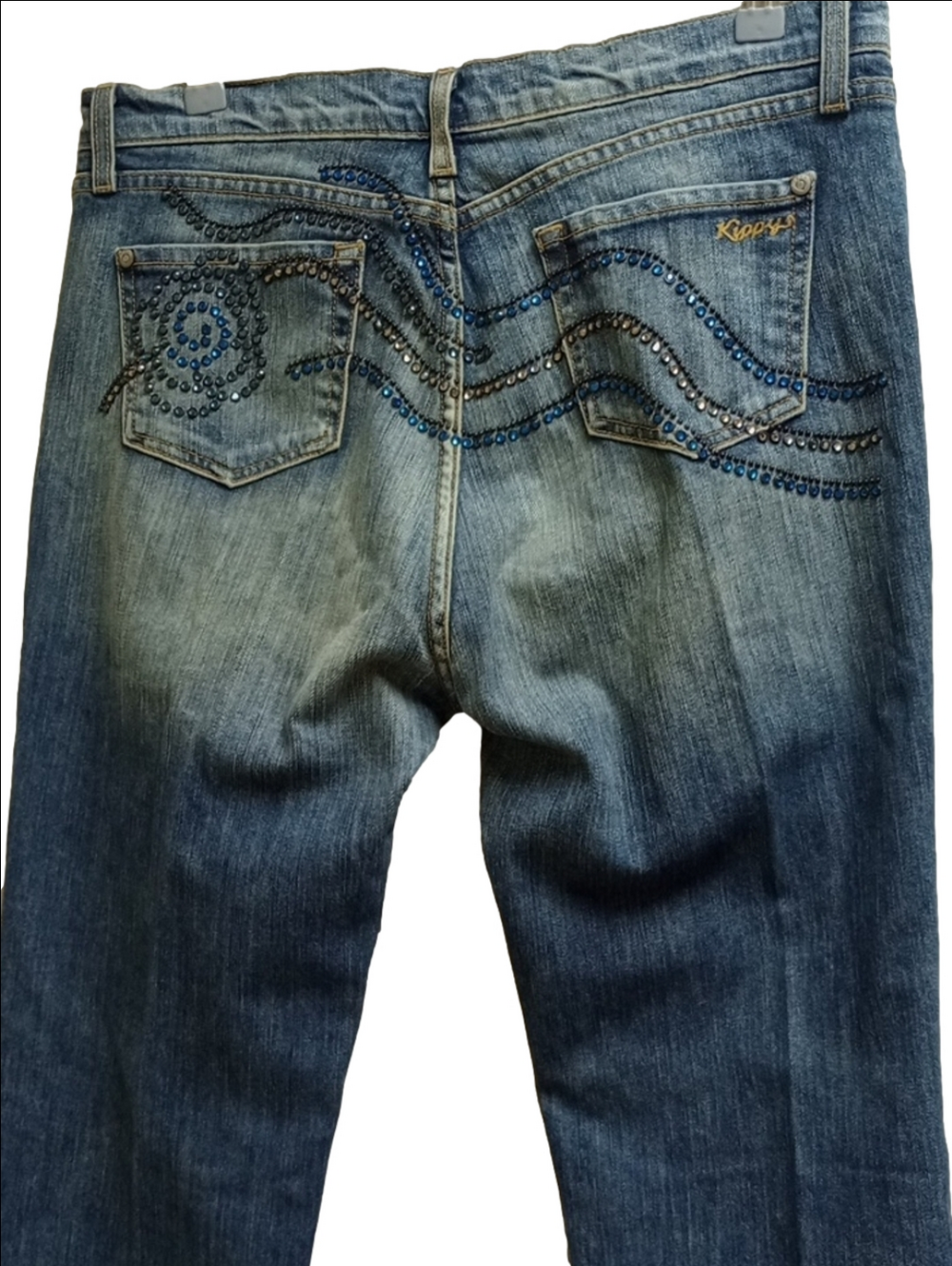 🩵✨KIPPYS SWAROVSKI CRYSTALS ROSE EMBELLISHED WIDE LEG BOOT CUT WOMEN'S JEANS✨ - Picture 11 of 16